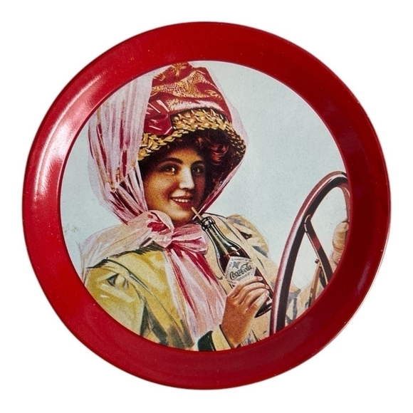 Vintage Coca Cola Coaster Tip Tray Red Tin Coaster Collector’s Coaster Bar - Picture 2 of 3